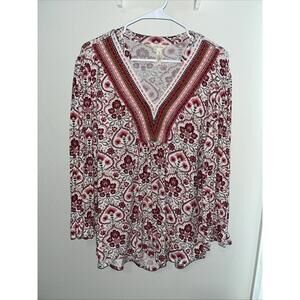 Matilda Jane Heart to Heart Daydream Floral Medallion Boho Pink Blouse Size Larg